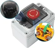 AEHON 1P 1NO1NC Emergency Stop Push Button Switch Mushrrom Outdoor Box Tight Control with Protective Cover Enclosure IP65 Waterproof