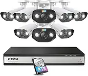 ZOSI 16CH 4K PoE Security Camera System with 2 Way Audio,H.265+ 8MP 16CH NVR with 4TB HDD for 24/7 Recording,8X 5MP PoE IP Cameras Indoor Outdoor with Person Vehicle Detection,Color Night Vision