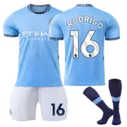 Beakey Manchester City Home RODRIGO #16 Soccer Jersey for Kids Adult 3 Pcs Outfits