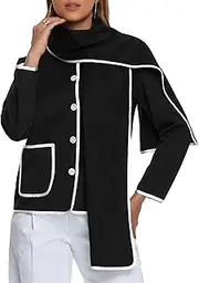 [Allegra K] Women's Elegant Coat Scarf Jacket Button Down Pockets Casual Winter Coats