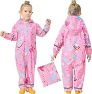 [FILOWA] Raincoat Children Girls Breathable Mud Suit Waterproof Rain Suit with Hood Lightweight Rain Overall Outdoor Rain Clothing One-Piece Overalls Rain for School Hiking 1-9 Years, lightpink, 1-3