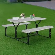 Fitable Checkered Picnic Table Cover Waterproof Outdoor Indoor Table Cover + Benches 3pcs Set Vinyl Fitted Flannel Backing Tablecloth 30"*72" for Picnics/Travel/Holiday/Party/Folding Table Silver Grey
