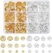 UNICRAFTALE About 1260Pcs 2 Colors Flower Bead End Caps Flower Filigree Bead Caps Gold Spacer Beads Caps Ends Iron Bead Caps Loose Spacer Beads Bulk Earrings for Bracelet Jewelry Making
