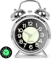Super Loud Alarm Clock Silent, Loud Alarm Clock for Heavy Sleepers, Twin Bell Retro 4 Inch with Night Light, Twin Bell Analog Kids Alarm Clocks for Bedrooms Bedside for School、Home、Office