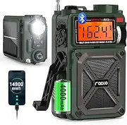 Portable Shortwave Radios with NOAA Weather Radio, Greadio 14800mWh Digital Radio AM FM with Bluetooth 5.4, Crank/Solar/USB Charging, Support USB/TF, Power Bank/SOS/Flashlight for Outdoor, Emergency