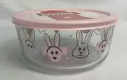 Pyrex 7 -Cup Storage Bowl Container w/ Lid Pink Easter Bunny Rabbit New