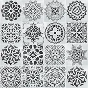 YUESUO 16PCS Reusable Stencils Template Stencils Mandala Laser Cut Painting Template Painting DIY Painting on Wood, Floor, Wall, Tile and Cloth (White)