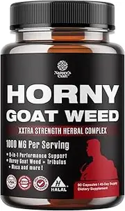 Natures Craft 1000 mg Horny Goat Weed Supplement for Drive and Stamina - Halal Epimedium with Tongkat Ali Maca Root Ginseng Saw Palmetto - Boosts Performance for Men and Women 90 Capsules