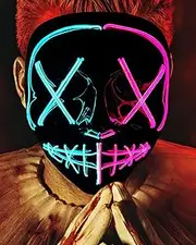 Australove Halloween Light Up Mask LED Mask EL Wire Scary Mask for Halloween Festival Party,Masquerade Cosplay Light Up Face Mask for Men Women Kids