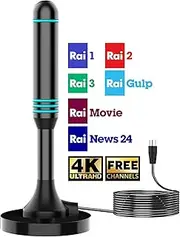 Indoor TV Aerial – Freeview Digital HD Aerial for Smart TV, 360° Reception up to 250 Miles, VHF/UHF Signal, Supports 4K 1080p, Easy Setup