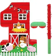 Hungdao Farm Birthday Number Pinata with Blindfold, Bat and Confetti - Farm Animal Theme for Boys Girls Party Decorations, Barnyard Baby Shower, Carnival Game Supplies (Number 1 Style)