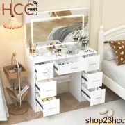 Dressing Table Desk with 7 Drawers, Makeup Large LED Mirror Bedroom Vanity Desk