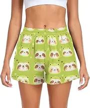 [FRODOTGV] Cute Green Sloth Face Women Athletic Shorts Loose & Comfy Exercise Shorts for Soccer Teenis Exercise Indoor S