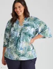 Autograph Top Shirt Blouse Tunic Plus Size 26 Palm Leaf 3/4 Sleeve Viscose NEW