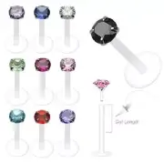 16G PUSH THREADLESS PRONG SET Gem CZ STUD BIOFLEX LABRET LIP HELIX TRAGUS RING