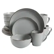 Gibson Home Rockaway Gold 16-Piece Stoneware Dinnerware Set - Matte Grey