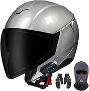 Open Face Motorbike Helmet 3/4 Bluetooth Half Helmets with Visor for Adults DOT/ECE Approved