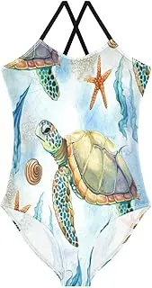 [RPLIFE] Watercolor Sea Turtle Kids Swim Suit with Adjustable Shoulder Strap, Beach Bathing Suit, 3-10