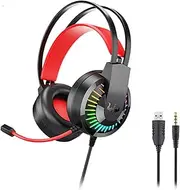 GT68 Wired Headset Head-Mounted Earphone 3.5MM USB face Light Computer Gaming Stereo Road Gaming Wired Headphone with 95° Pointing Microphone Red