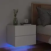 Wall-Mounted Bedside Cabinet with LED Lights White Bedroom Storage