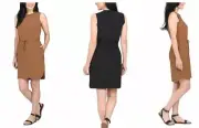 Size S L Women's Hilary Radley Dress Rib Detail Side Pockets Sleeveless