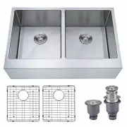 BOANN SKR3321D 33 x 21-Inch 50/50 Double Bowl Skirt/Apron Front UnderMount T304