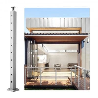 Stainless Steel Cable Railing Post 36x2x2 inch with 10 Pre-Drilled Holes Silver