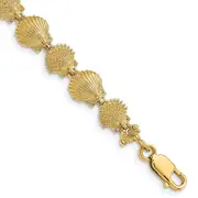 7 Inch 14K Polished /Textured Scallop Shell Bracelet
