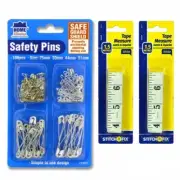 102 Pcs Safety Pins Mixed Size Silver & Tape Measure 150cm Sewing Craft NEW