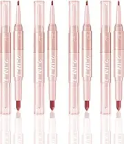 Joyeee Lipstick Set, 4PCS 2in1Double Head Matte Nude Lipstick Lipliner Lip Pencil Crayon Lip Tint Stain Long Lasting Waterproof Non Stick Cup Make up Set for Women Teenage Girl Gift