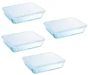Pyrex Food Storage Glass Dish Cook & Freeze Rectangular with Lid 1.5L - 4Pcs