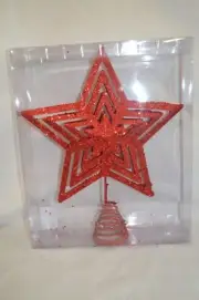 NEW CHRISTMAS RED Glitter Metal STAR TREE Topper DECOR Indoor 12" Tall 10" Wide