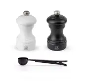 Bistro 4 Inch Salt & Pepper Mill Gift Set, Matte White & Black - With Stainle...