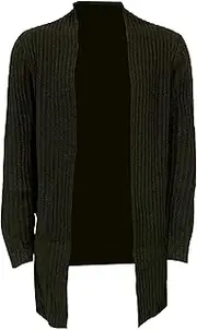 [Generic] Men Open Front Long Sleeve Knit Cardigan Shawl Collar Sweater with Pockets Shawl Collar Open Front Knit Sweater, Green, Large