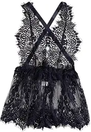 [Generic] Women's Lingerie Set with Robe Sexy Backless Lingerie Sexy See-Through Lace Ladies Lingerie Eyelashes Bow Rhinestone Bra and Panties Set Plus Size