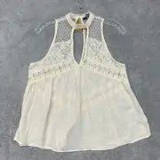 American Eagle Shirt Womens XS Beige Tank Top Lace Open Back Sheer Viscose