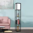 LED Shelf Floor Lamp Asian Wooden Frame Modern Standing Lamps for Living Room Be