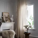 窗簾成品荷葉邊白色法式小窗廚房簾棉麻半遮光窗簾