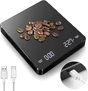 Digital Coffee Scale with Timer, 0.1g/3Kg Rechargeable Coffee Weight Scale, High Precision Espresso Coffee Scale for Pour Over with Invisible LED Display and Touch Sensor Operation