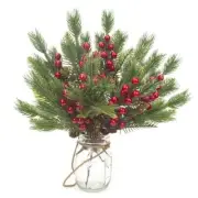 10 Pcs Artificial Pine Cone Picks and Red Berry Mini Artificial Pine Tree for