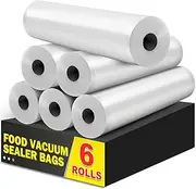[Generic] Vacuum Food Sealer Roll Bags 28CMx5M 6 Pack Seal Storage Heat Commercial Grade Bag Rolls,Food Saver,Seal a Meal,Commercial Grade Quart Precut Meal Prep Storage Bags Compatible with All Vac Machines