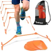 Adjustable Hurdles and Cone Set - 6Pc Agility Hurdles Training Equipment and 12P