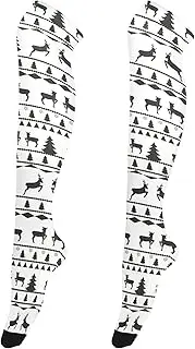 [Caihoyu] Women Thigh High Long Over Knee Socks Lightweight Long Knee-High Stockings Athletic Knee High Socks for Halloween Cosplay Party Festival Black Deer Christmas Tree Pattern 2029625558, Black