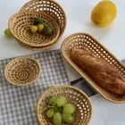 Snack Serving Tray Hand-woven Wavy Edge Rattan Set for Home Decor Storage
