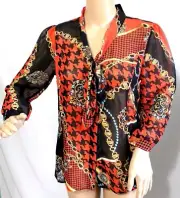 Pink Collection Women Size S M Elegant Sheer Chiffon Bohemian Top Blouse Shirt
