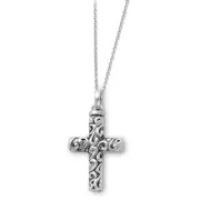 Sterling Silver Antiqued Cross Remembrance Ash Holder 18in Necklace