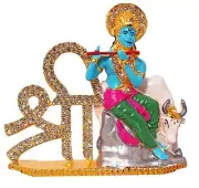 Lord Shree Krishna Idol Metal Showpiece Statue For Home Car Dashboard Decor