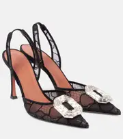 [Amina Muaddi] Amina Muaddi Camelia 90 lace slingback pumps AU 9.5 black