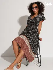 Pour Moi Black Border Print High Low Midaxi Beach Dress (N72086) | $104