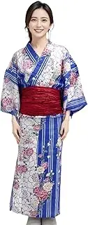[DITA] ENSHU Traditional Cotton Women's Yukata Robe (japanese casual kimono) Easy Wearing (Yukata, Obi, Koshihimo) set3 (TYPE 6, One Size), Type 6, One Size